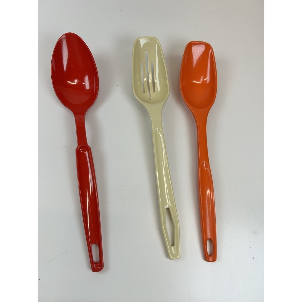 Mixed Lot 3 Vintage Plastic Spoon Spatula Orange Foley, Tan King Kraft, Red Ecko